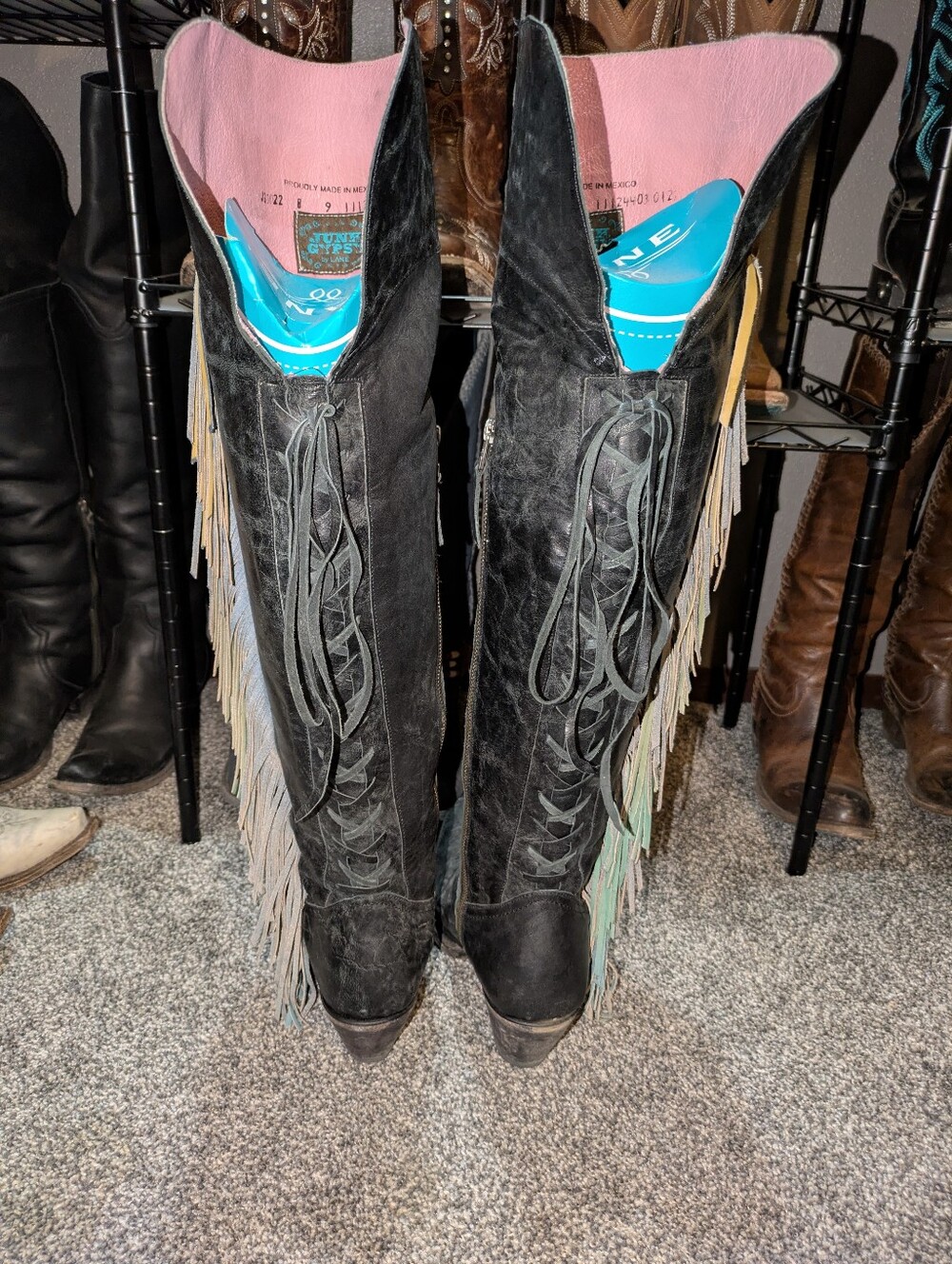 Women’s Black Over-the-Knee Fringe Boots - Picture 2 of 7